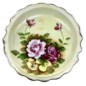 Vintage Japan Hand Painted Floral Gold Trim Shallow Home Decor Serving Bowl 9.5"